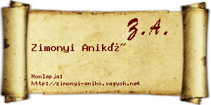 Zimonyi Anikó névjegykártya